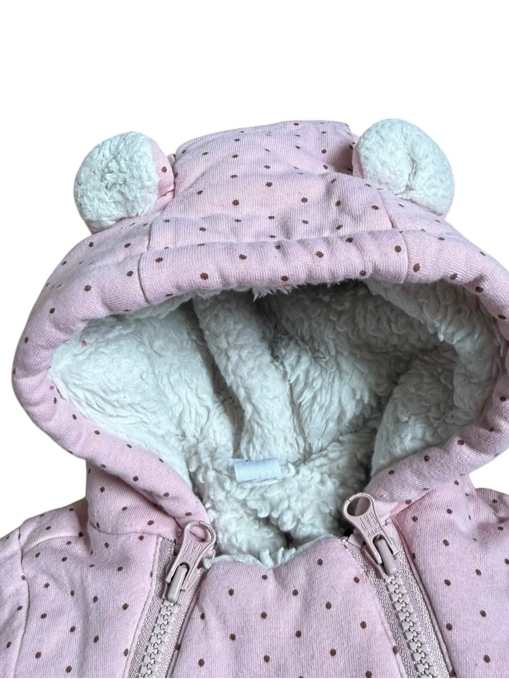 Baby Gap Double Zip Sherpa Fleece Lined One Piece Size 0-3 Months Pink Polka Dot